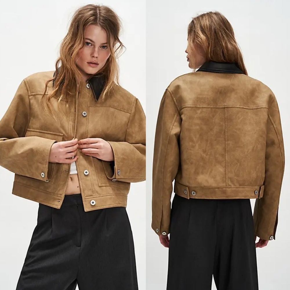 NWT Stand Studio Esther Jacket Free People Collared Faux Leather Trucker